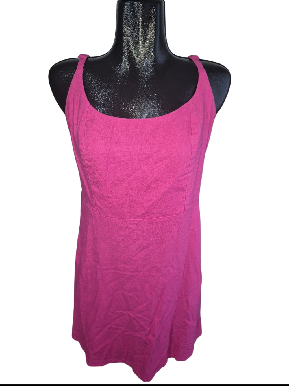 Old Navy Women’s Hot Pink Linen-Blend Smocked Summer Tank Dress Size L